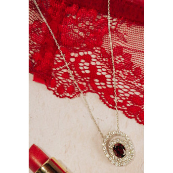 Sky Jewelry Серебряная цепочка с кулоном с камнями гранат и гошенит