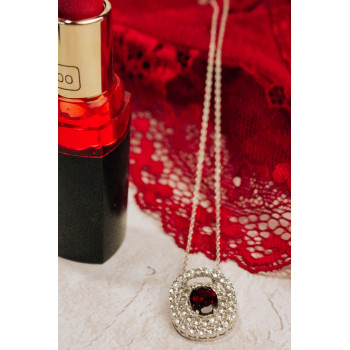 Sky Jewelry Серебряная цепочка с кулоном с камнями гранат и гошенит