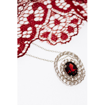 Sky Jewelry Серебряная цепочка с кулоном с камнями гранат и гошенит