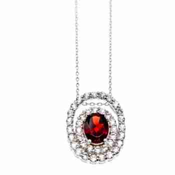 Sky Jewelry Серебряная цепочка с кулоном с камнями гранат и гошенит