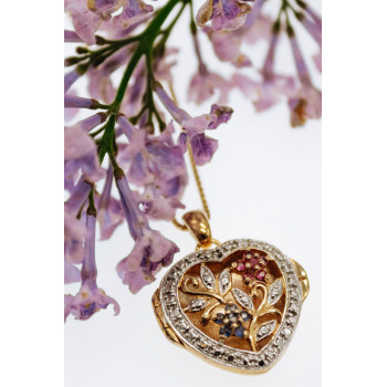 Sky Jewelry Серебряная цепочка с кулоном в позолоте с камнями рубин и сапфир