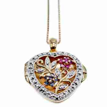Sky Jewelry Серебряная цепочка с кулоном в позолоте с камнями рубин и сапфир