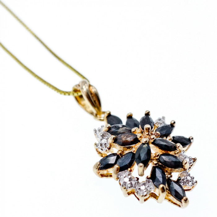 Sky Jewelry Серебряная цепочка с кулоном в позолоте   Сапфировый цветок