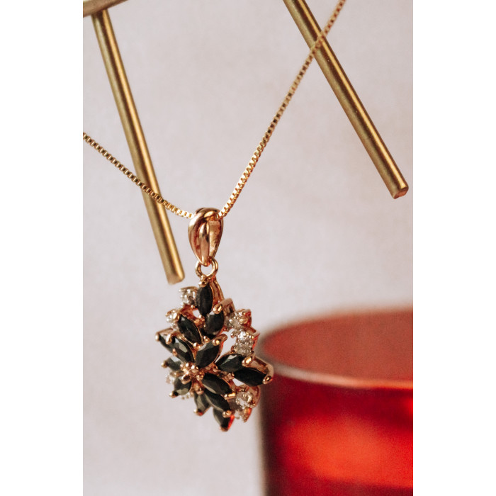 Sky Jewelry Серебряная цепочка с кулоном в позолоте   Сапфировый цветок