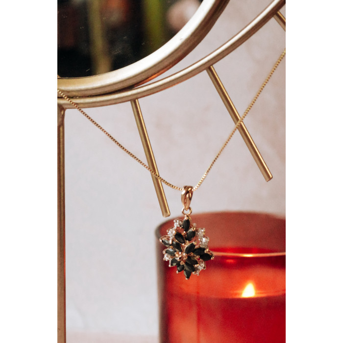 Sky Jewelry Серебряная цепочка с кулоном в позолоте   Сапфировый цветок