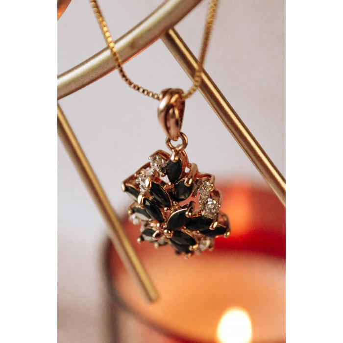 Sky Jewelry Серебряная цепочка с кулоном в позолоте   Сапфировый цветок