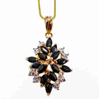Sky Jewelry Серебряная цепочка с кулоном в позолоте   Сапфировый цветок