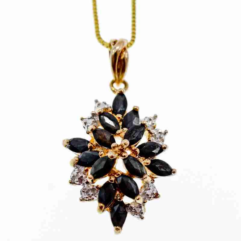 Sky Jewelry Серебряная цепочка с кулоном в позолоте   Сапфировый цветок