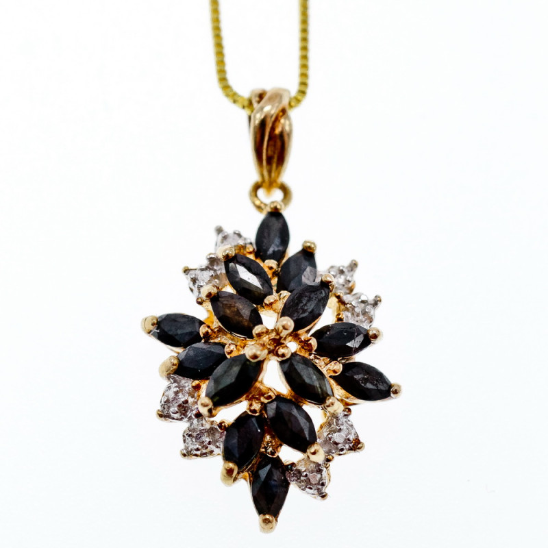 Sky Jewelry Серебряная цепочка с кулоном в позолоте   Сапфировый цветок