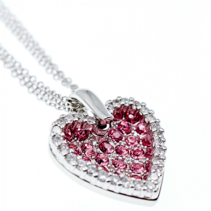 Sky Jewelry Тройная серебряная цепочка с кулоном с фианитами   Сердце