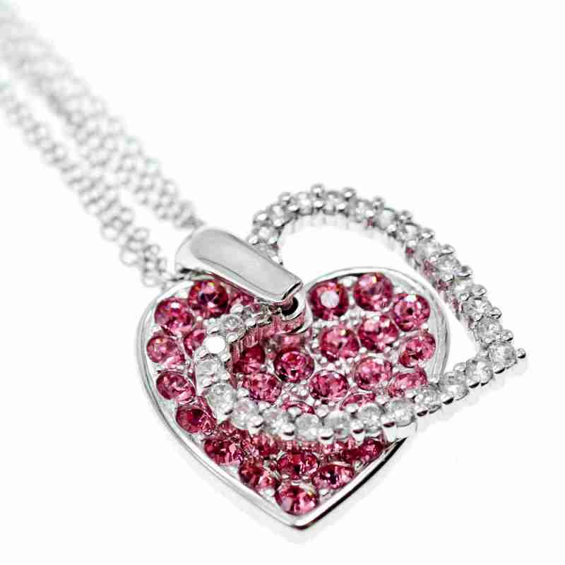 Sky Jewelry Тройная серебряная цепочка с кулоном с фианитами   Сердце