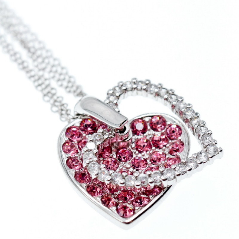 Sky Jewelry Тройная серебряная цепочка с кулоном с фианитами   Сердце