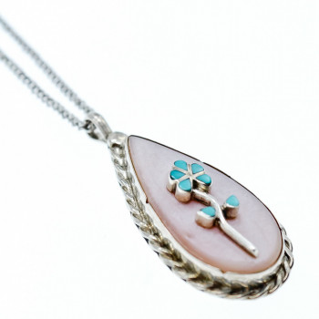 Sky Jewelry Серебряная цепочка с кулоном с перламутром и бирюзой  Винтаж