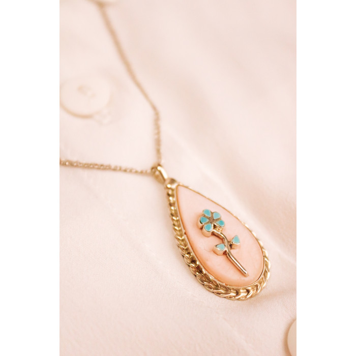 Sky Jewelry Серебряная цепочка с кулоном с перламутром и бирюзой  Винтаж