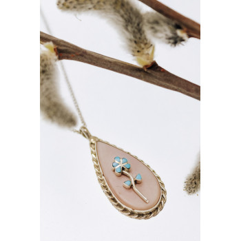 Sky Jewelry Серебряная цепочка с кулоном с перламутром и бирюзой  Винтаж