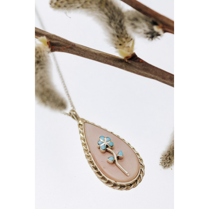 Sky Jewelry Серебряная цепочка с кулоном с перламутром и бирюзой  Винтаж