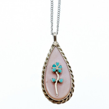 Sky Jewelry Серебряная цепочка с кулоном с перламутром и бирюзой  Винтаж