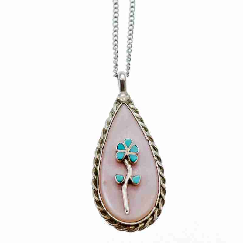 Sky Jewelry Серебряная цепочка с кулоном с перламутром и бирюзой  Винтаж