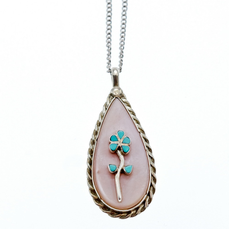 Sky Jewelry Серебряная цепочка с кулоном с перламутром и бирюзой  Винтаж