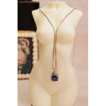 Sky Jewelry Серебряная цепочка с кулоном сапфир и бриллиант