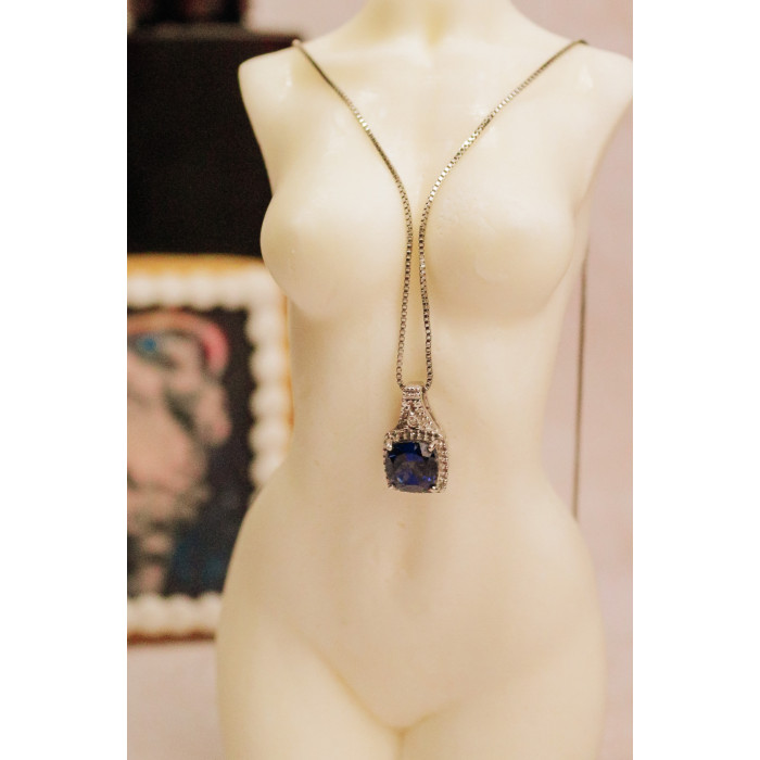 Sky Jewelry Серебряная цепочка с кулоном сапфир и бриллиант