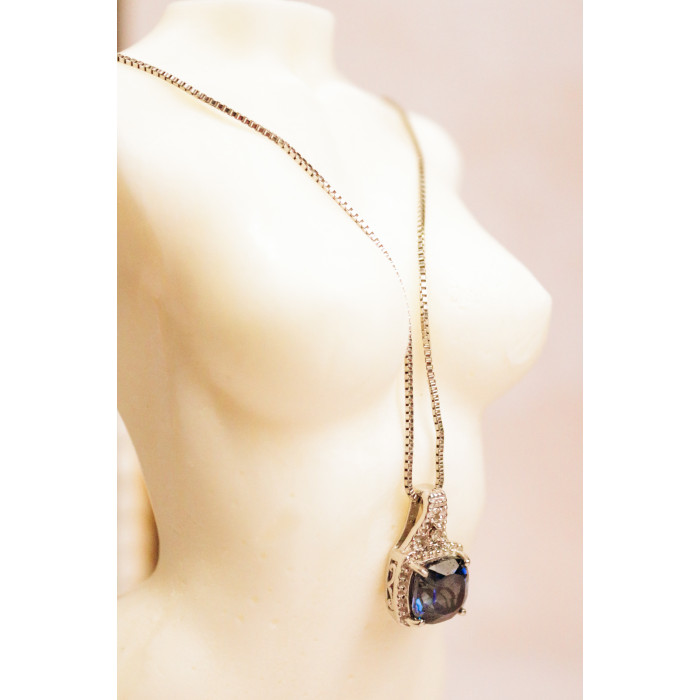 Sky Jewelry Серебряная цепочка с кулоном сапфир и бриллиант