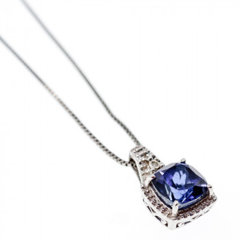 Sky Jewelry Серебряная цепочка с кулоном сапфир и бриллиант