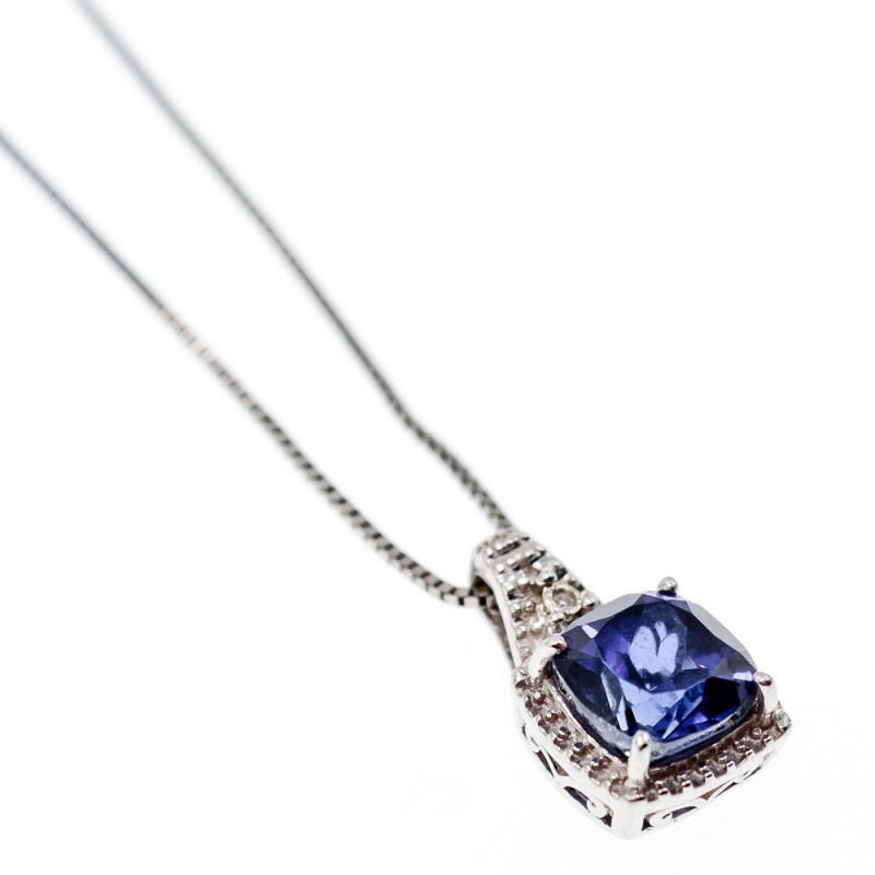 Sky Jewelry Серебряная цепочка с кулоном сапфир и бриллиант