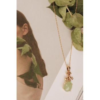 Sky Jewelry Золотая цепочка с кулоном зеленый нефрит
