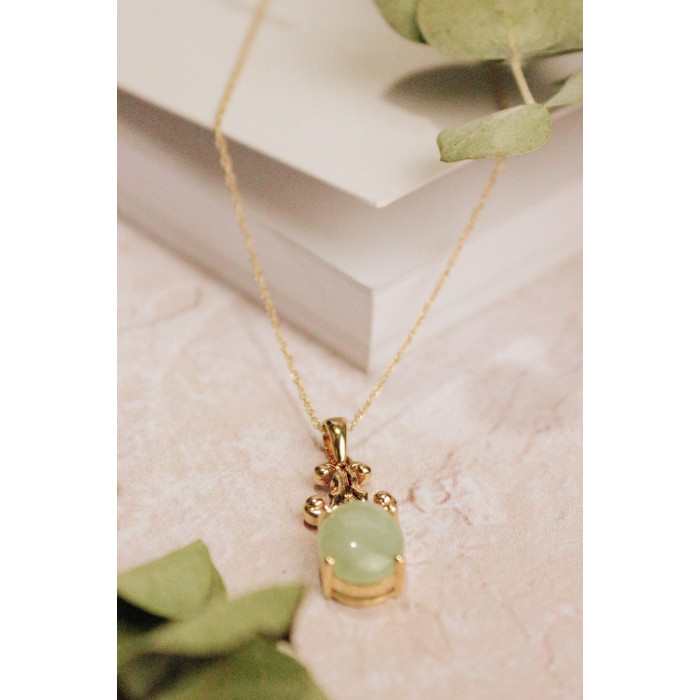 Sky Jewelry Золотая цепочка с кулоном зеленый нефрит