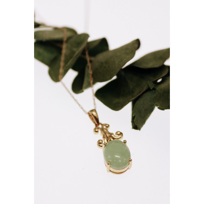 Sky Jewelry Золотая цепочка с кулоном зеленый нефрит