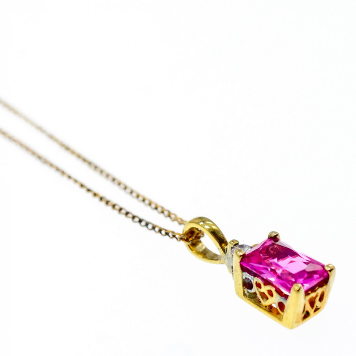 Sky Jewelry Серебряная цепочка с кулоном в позолоте с розовым топазом и гошенитом