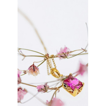 Sky Jewelry Серебряная цепочка с кулоном в позолоте с розовым топазом и гошенитом