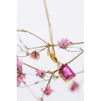 Sky Jewelry Серебряная цепочка с кулоном в позолоте с розовым топазом и гошенитом