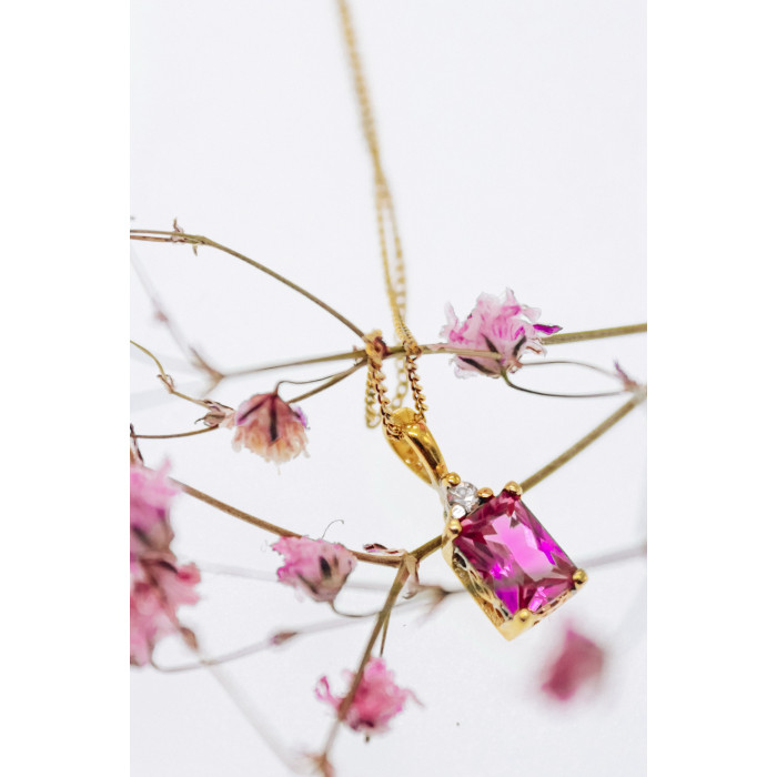 Sky Jewelry Серебряная цепочка с кулоном в позолоте с розовым топазом и гошенитом