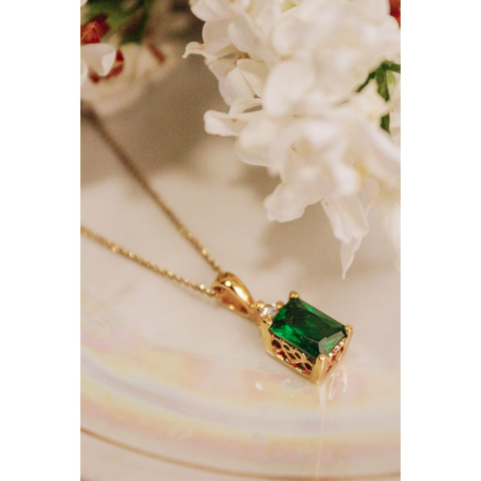 Sky Jewelry Серебряная цепочка с кулоном в позолоте с изумрудом и гошенитом