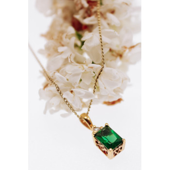 Sky Jewelry Серебряная цепочка с кулоном в позолоте с изумрудом и гошенитом