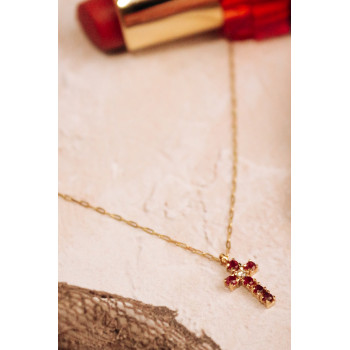 Sky Jewelry Золотая цепочка с крестиком с рубинами и бриллиантом