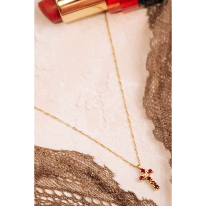 Sky Jewelry Золотая цепочка с крестиком с рубинами и бриллиантом