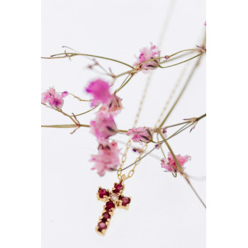 Sky Jewelry Золотая цепочка с крестиком с рубинами и бриллиантом