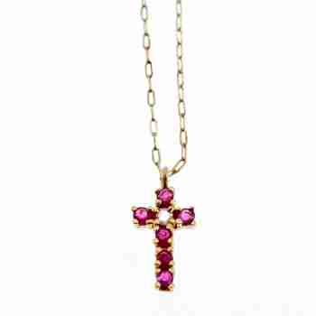 Sky Jewelry Золотая цепочка с крестиком с рубинами и бриллиантом