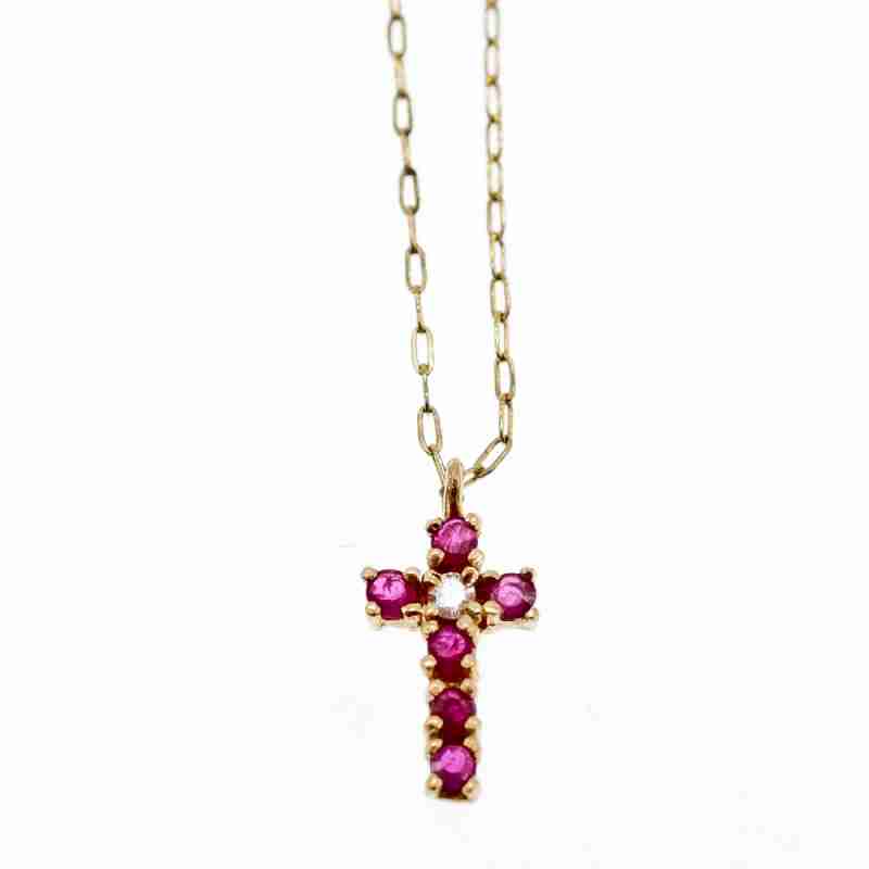 Sky Jewelry Золотая цепочка с крестиком с рубинами и бриллиантом