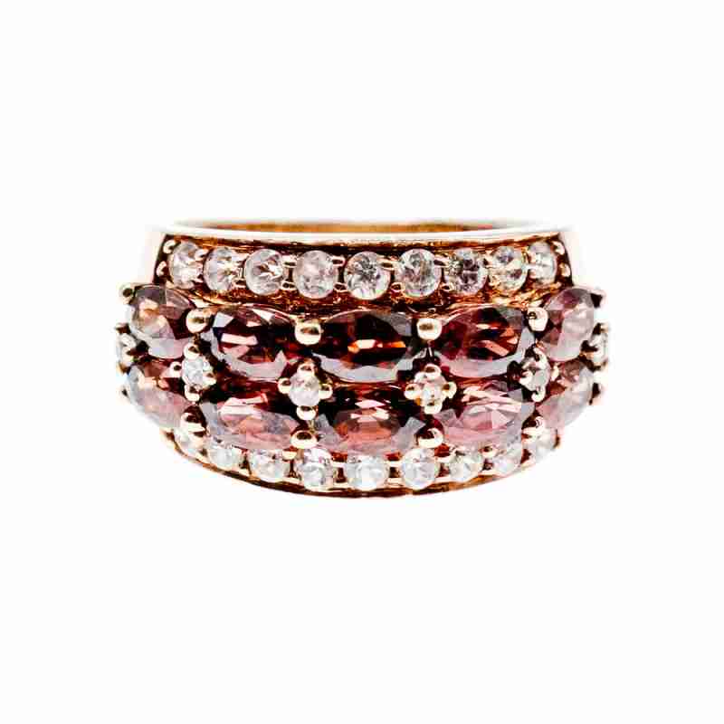 Sky Jewelry Серебряное кольцо с камнями гессонит  и фианитом
