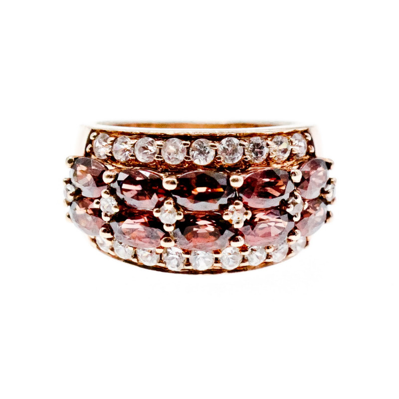 Sky Jewelry Серебряное кольцо с камнями гессонит  и фианитом