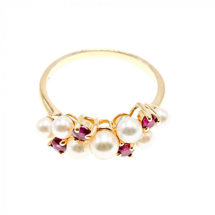 Sky Jewelry Золотое кольцо с рубином и жемчугом