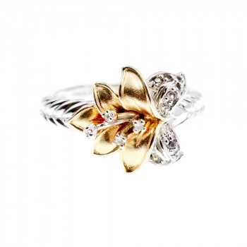 Sky Jewelry Серебряное кольцо с фианитами  Ноты позолоты