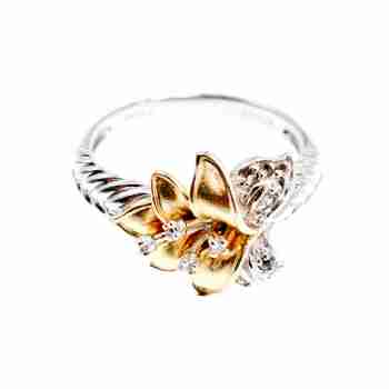 Sky Jewelry Серебряное кольцо с фианитами  Ноты позолоты