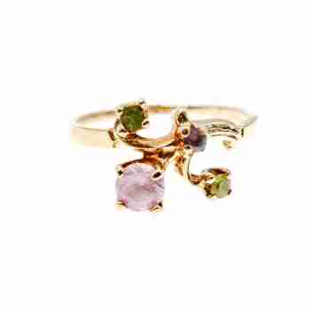 Sky Jewelry Золотое кольцо с камнями морганит иолит цитрин и хризолит