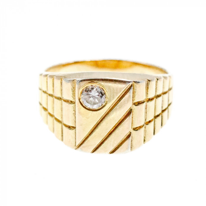 Sky Jewelry Мужское серебряное кольцо в позолоте с фианитом