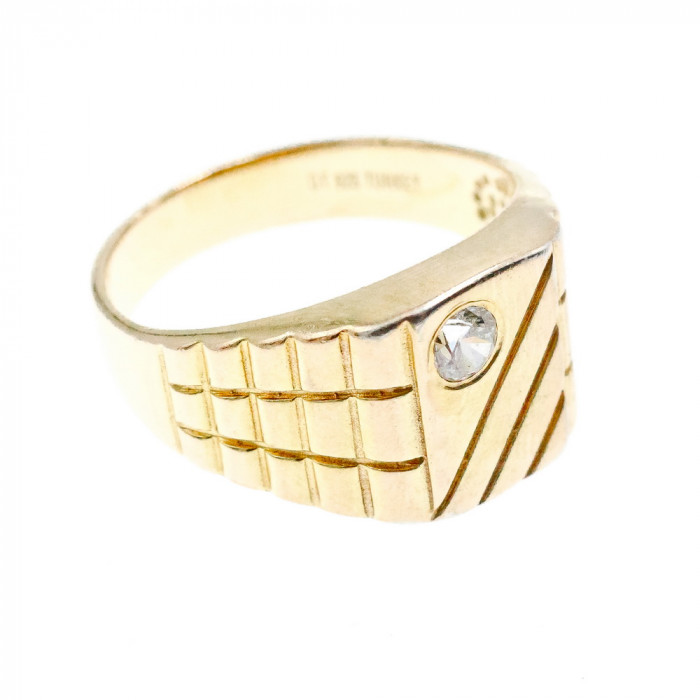 Sky Jewelry Мужское серебряное кольцо в позолоте с фианитом